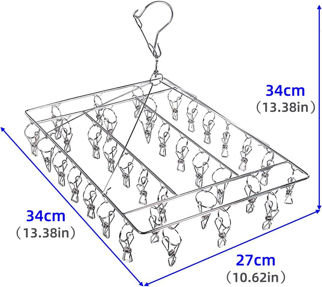 Clothes Drying Rack with 36 Clips, Stainless Steel Laundry Drying Rack, Baby Hangers, Clothes Hangers for Drying Socks, Drying Towels, Diapers, Bras, Baby Clothes, Underwear, Hat(1 Pack)
