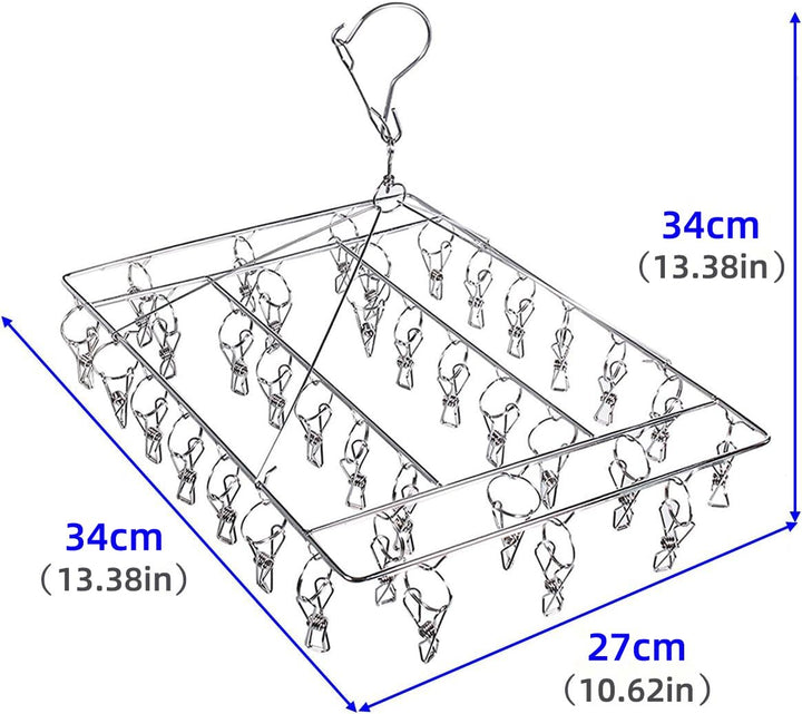 Clothes Drying Rack with 36 Clips, Stainless Steel Laundry Drying Rack, Baby Hangers, Clothes Hangers for Drying Socks, Drying Towels, Diapers, Bras, Baby Clothes, Underwear, Hat(1 Pack)