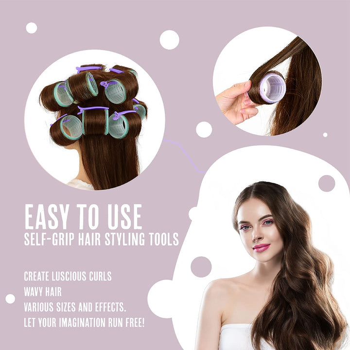 Self Grip Extra Large and Jumbo Hair Rollers with Clips | Hair Rollers for Long Hair | 36 pcs Set - 24 Rollers &amp; 12 Duckbill Clips – Violet &amp; Mint