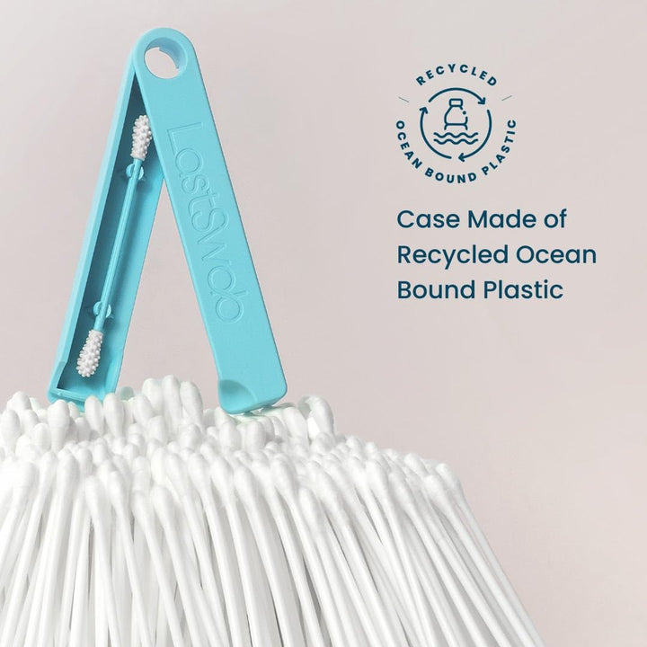® Reusable Cotton Swabs for Ear Cleaning - The Sustainable and Sanitary Alternative to Single-Use Q Tips - Zero Waste and Easy to Clean - Comes with a Convenient Travel Case Holder - Turquoise
