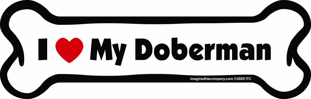 Bone Car Magnet, I Love My Doberman, 2-Inch by 7-Inch