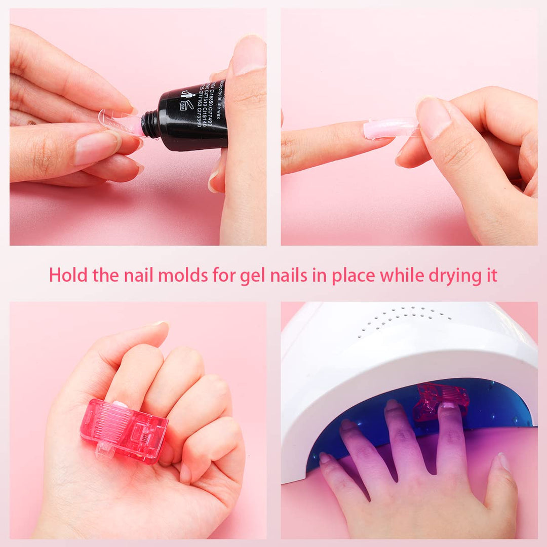 10Pcs Nail Tip Clips, Nail Clips for Polygel, Nail Extension Gel Quick Building Nail Tips Clip for Polygel Nail Kit False Nail Tips and Dual Forms Manicure Nail Art Tools, Pink