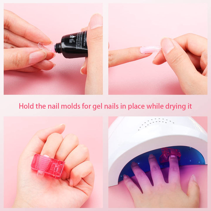 10Pcs Nail Tip Clips, Nail Clips for Polygel, Nail Extension Gel Quick Building Nail Tips Clip for Polygel Nail Kit False Nail Tips and Dual Forms Manicure Nail Art Tools, Pink