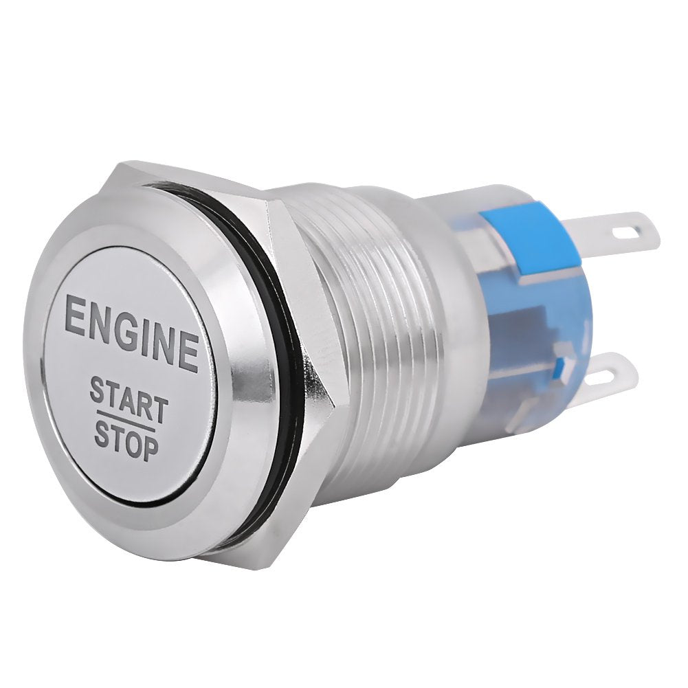 12V DC LED Car Engine Start Stop Push Button Switch Ignition Starter Switch Universal Metal Press LED Push Button Switch White(Silver)