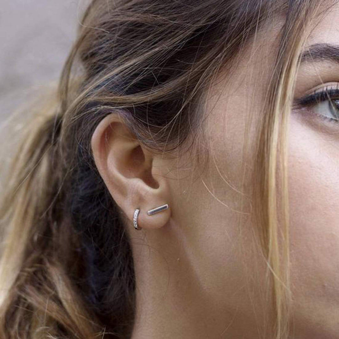 Sterling Silver Stud Earrings for Women Men- 4 Pairs of Hypoallergenic Simple Geometric Small Stud Earring Set Tiny Circle Triangle Square Bar Stud Earrings Mini Cartilage Tragus Earrings(Sliver)