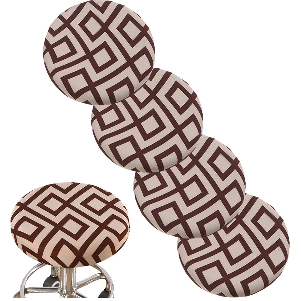 ANWUCHEN Stool Covers Round,4 Pack Stretch Round Bar Stool Covers Elastic Bar Stool Seat Covers Round Stool Cushion Slipcover Bar Chair Cover with Elastic Band for 13-18 Inch Round Barstools(Brown)