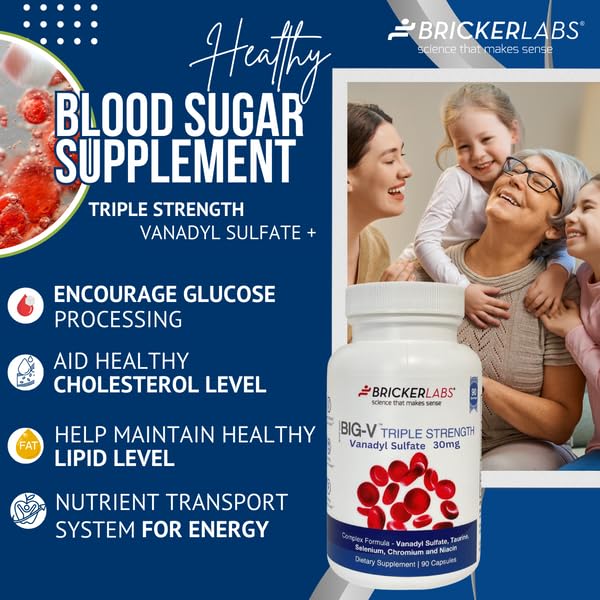 Big-V Triple Strength Vanadyl Supplement: Vanadyl Sulfate 30 mg, Taurine 600 mg, Selenium, Chromium and Niacin, Blended Mineral Supplement Capsules 90 ct