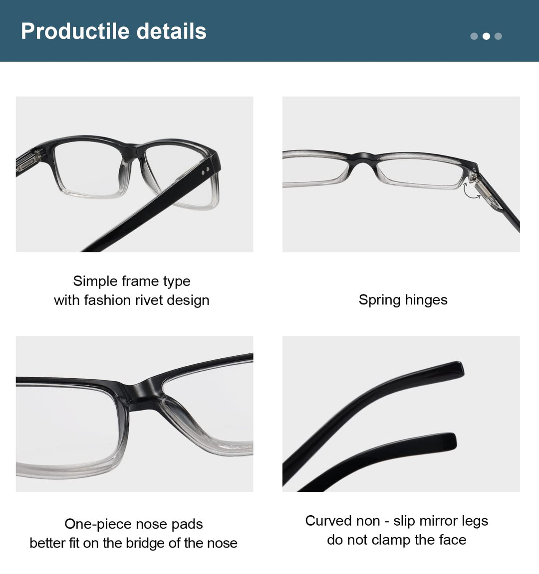 BLUELESS Vintage Reading Glasses Men Women(Black/Clear,+1.25)
