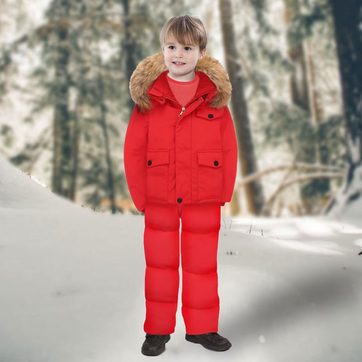 2-piece Baby Ski-suits Winter Snowsuit with Removable Fleece Hood Nylon Outfit Down Suit for 4-5 Years