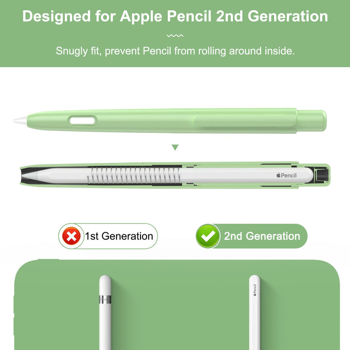 Holder Case Compatible with Apple Pencil 2nd Generation, Retractable Protective Apple Pencil Cover with Sturdy Clip, Hard PC Apple Pencil Case, Support Double-Tap, Green