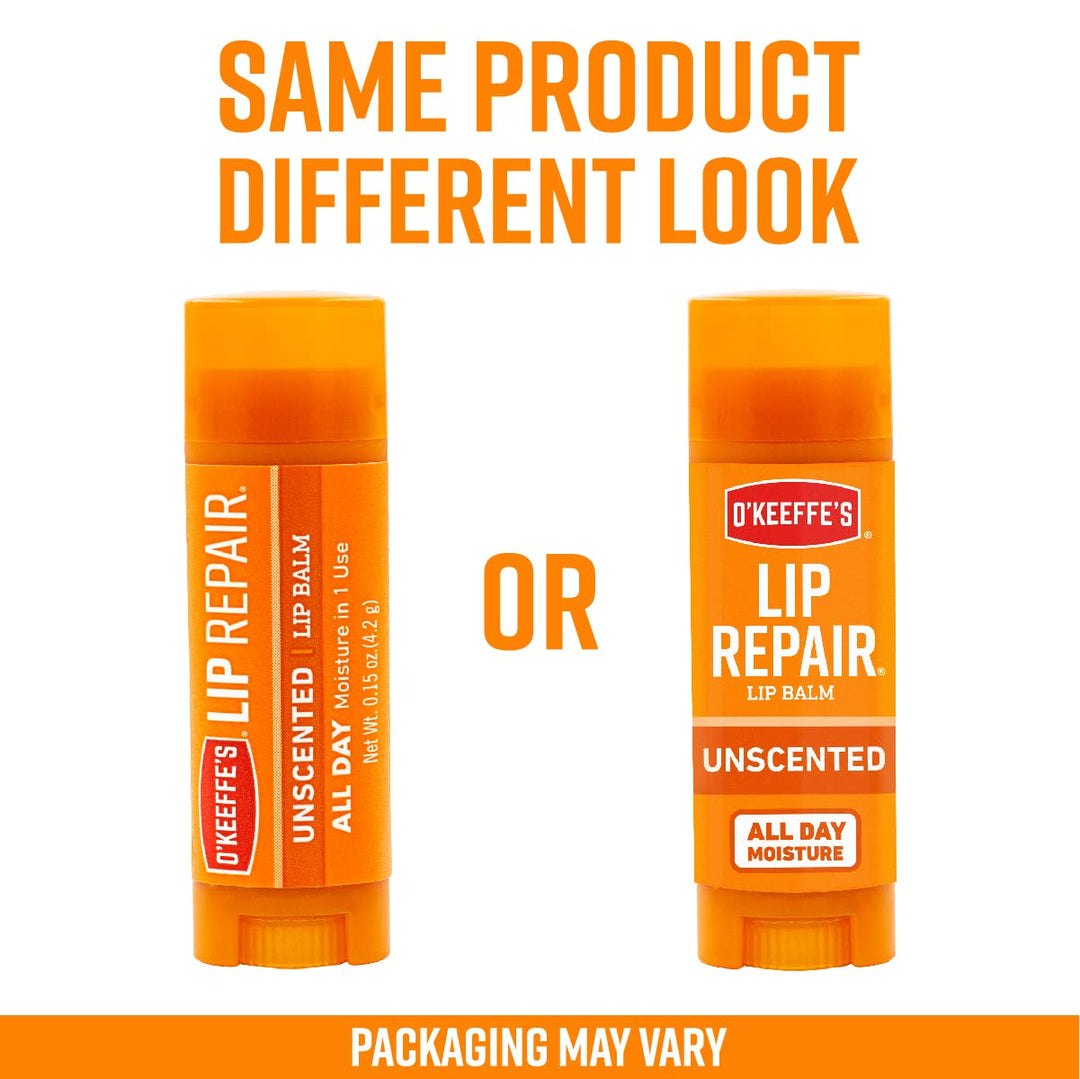 O&#39;Keeffe&#39;s Unscented Lip Repair Lip Balm for Dry, Cracked Lips, Stick, (Pack of 6)