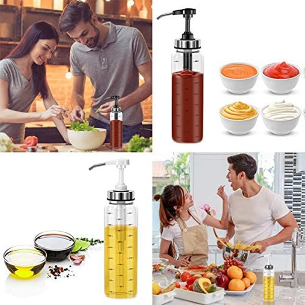Sauce Squeeze Bottle, No Drip,Lead-Free Glass Bottles,17 Ounce Big Olive Oil Dispenser Bottle Set, Ketchup Salad Dressing Honey Oil Presser,Sticky Sauce Squeeze Bottle for Kitchen and BBQ(2 Pack)