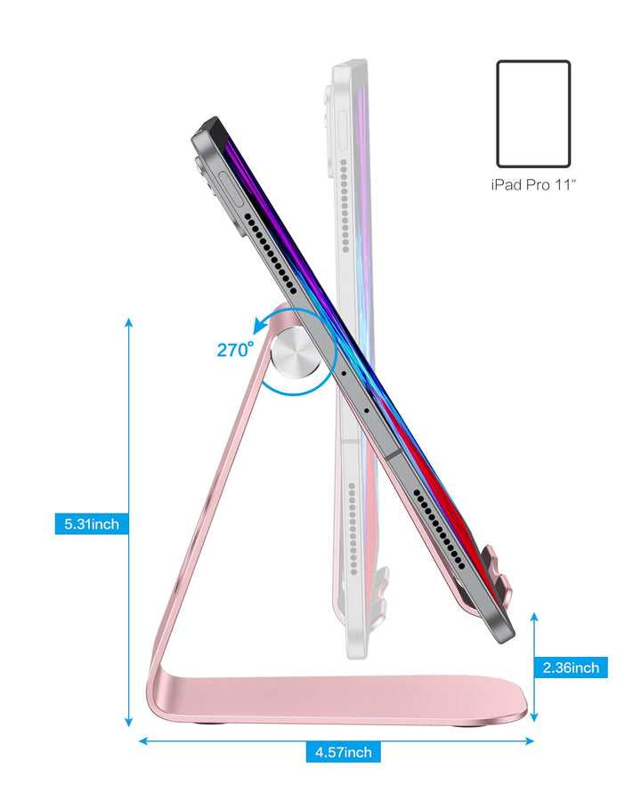 Tablet Stand Holder Adjustable, T1 Desktop Aluminum Tablet Dock Cradle Compatible with iPad Air/Mini, iPad 10.2/9.7, iPad Pro 11/12.9, Samsung Tab and More, Rose Gold