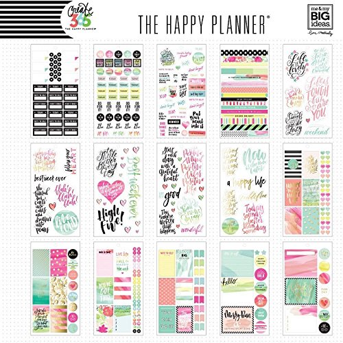 me &amp; my BIG ideas Sticker Value Pack - The Happy Planner Scrapbooking Supplies - Watercolor Theme - Multi-Color &amp; Gold Foil - Great for Projects, Scrapbooks &amp; Albums - 30 Sheets, 1078 Stickers Total