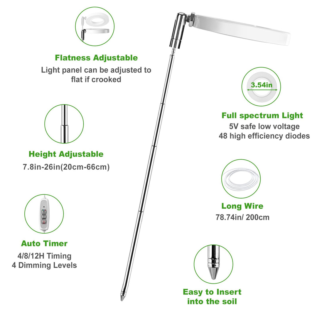 Grow Light, Full Spectrum LED Plant Light for Indoor Plants, Height Adjustable Growing Lamp with Auto On/Off Timer 4/8/12H, 4 Dimmable Brightness, Ideal for Small Plants