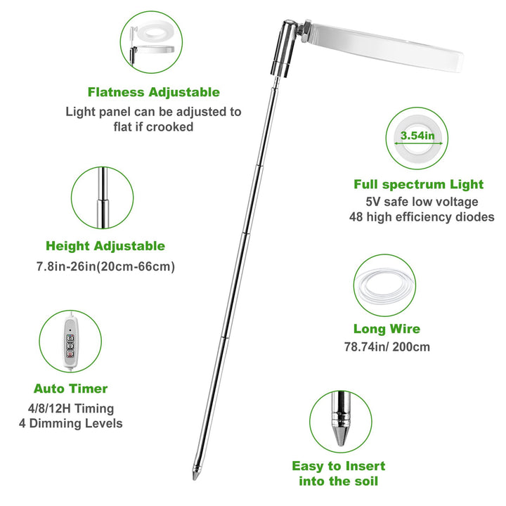 Grow Light, Full Spectrum LED Plant Light for Indoor Plants, Height Adjustable Growing Lamp with Auto On/Off Timer 4/8/12H, 4 Dimmable Brightness, Ideal for Small Plants