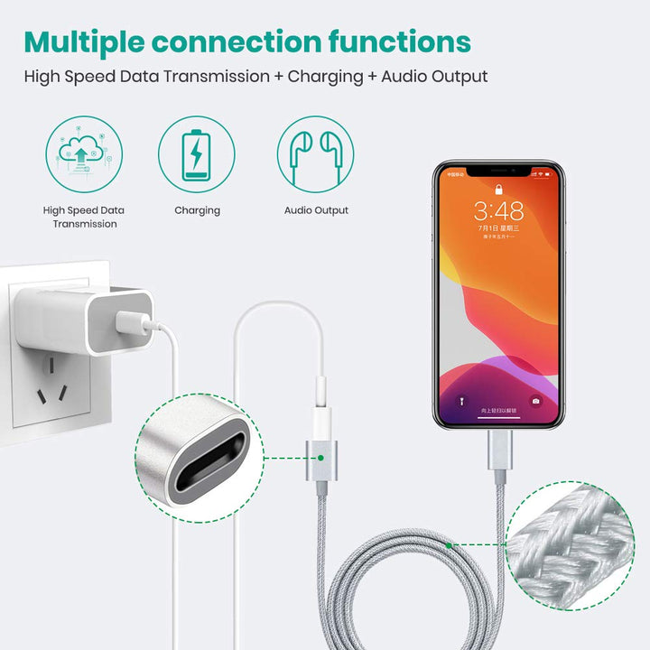 6.6FT Braid Extension Cord Cable Charging Sync Video &amp; Audio Compatible with iOS Devices (Phone/Pad/Pod), Male to Female Dock Cable Extender Connector Case Adapter (Gray)