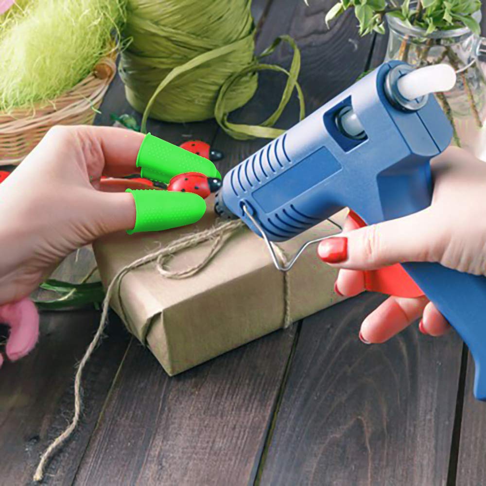 Silicone Finger Protectors Covers Caps for Hot Glue Gun Wax Rosin Resin Honey Adhesives Scrapbooking Sewing Crafts Ironing Embroidery Needlework Accessories (Green&amp;Blue)-12 Pieces