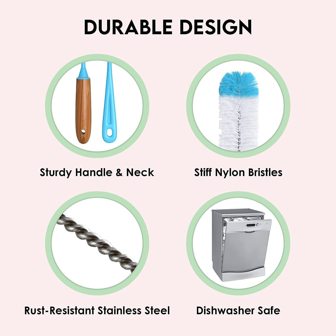 Bottle Brush Cleaner 5 Pack - Long Water Bottle and Straw Cleaning Brush - Kitchen Wire Scrub Set for Washing, Wine Decanter, Baby, Kombucha, Pipes, Hydro Flask Tumbler, Sinks, Beer Brewing Supplies