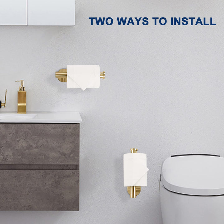 Toilet Paper Holder Self Adhesive, Premium Thicken SUS304 Stainless Steel Rustproof Adhesive Toilet Roll Holder no Drilling for Bathroom, Kitchen, Washroom (1 Pack, Brushed Gold)