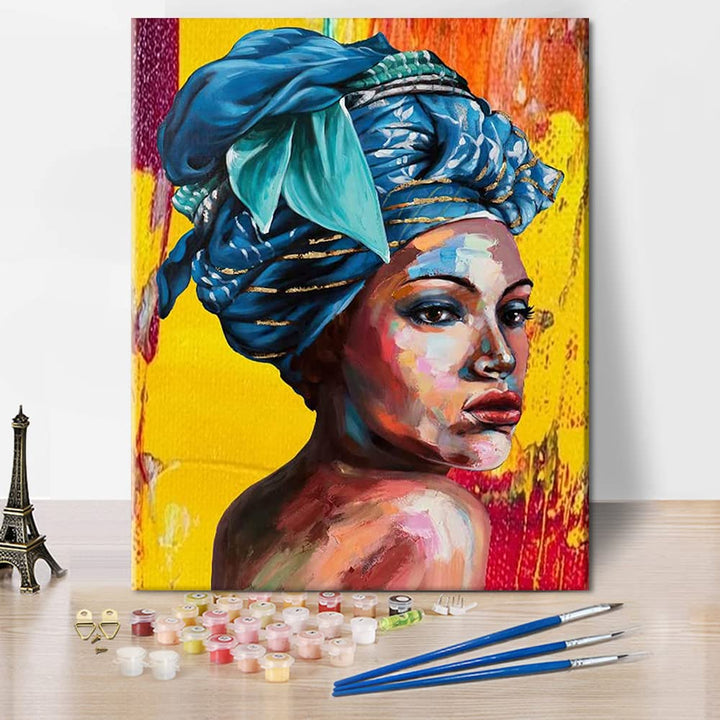 Paint by Numbers Black Women DIY Oil Painting for Adults Kids Wall Decor with Paintbrushes Acrylic Pigment for Home Living Room Bedroom Office Wall Decor 16x20
