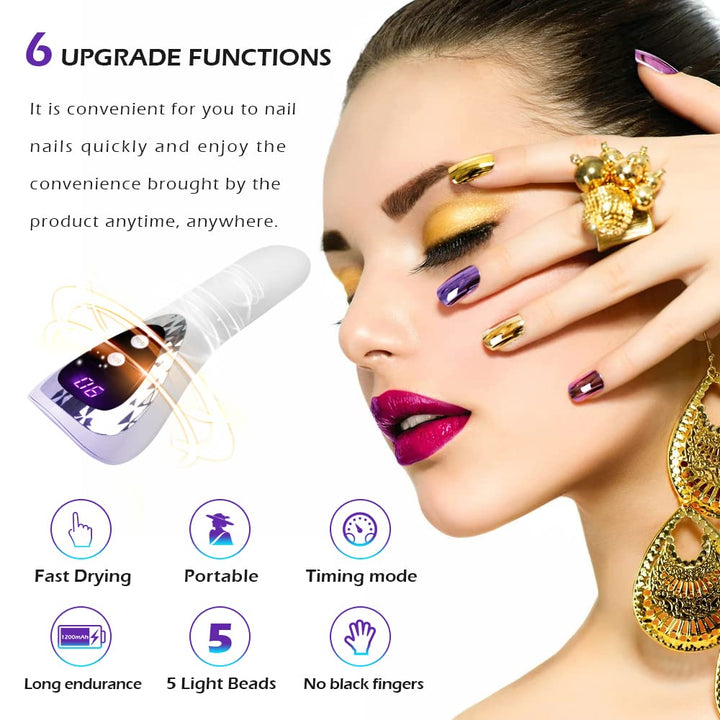 Handheld UV Light for Gel Nails, Portable Mini Nail Lamp LED Flash Nail Curing Polish Rechargeable Nail Dryer Resin Art Fast-Dry Machine 5V USB Home DIY