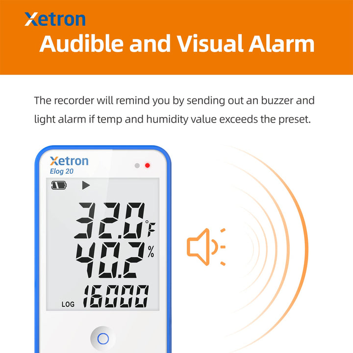 Elog20 Temperature Humidity Data Logger, Waterproof Temperature Recorder with Detachable Buffered Probe, Fridge Temperature Logger up to 16000 Points,PDF Report,This Year&#39;s Latest Production