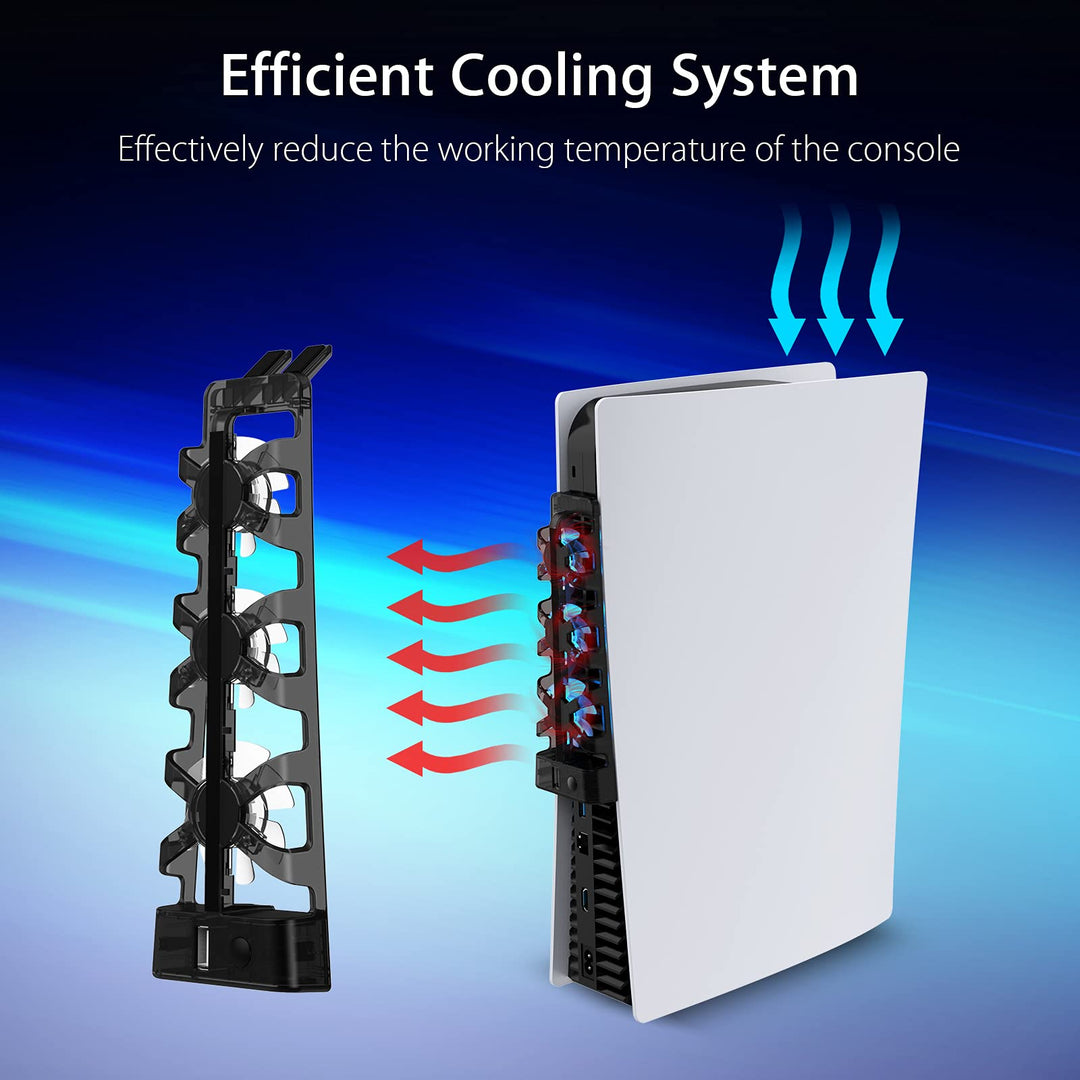 PS5 Accessories Cooling Fan [Auto On/Off] with LED Light, for Both Disc and Digital Editions, Efficient Cooling System, Compatible with Horizontal Stand For Gaming Console