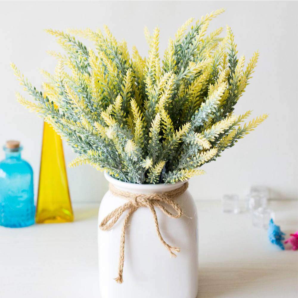 TENCHY Artificial Lavender Fake Flowers, 6 Bundles Yellow Lifelike Faux Foliage Plants Shrubs for Wedding Bouquets, Outside Hanging Planter, Farmhouse Indoor Outdoor Patio Home Decor
