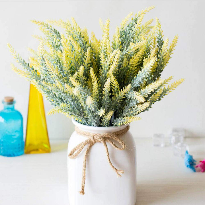 TENCHY Artificial Lavender Fake Flowers, 6 Bundles Yellow Lifelike Faux Foliage Plants Shrubs for Wedding Bouquets, Outside Hanging Planter, Farmhouse Indoor Outdoor Patio Home Decor