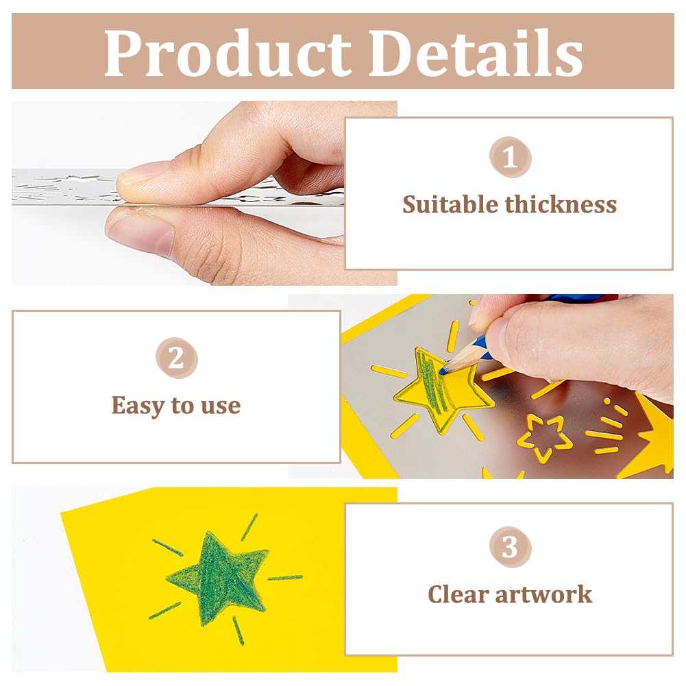 4 Pcs Universe Space Theme Metal Stencils Template, (Sun, Moon, Stars, Clouds)Stainless Steel Drawing Painting Stencils for Scrapbooking DIY Etched Dies Decoration Supplies