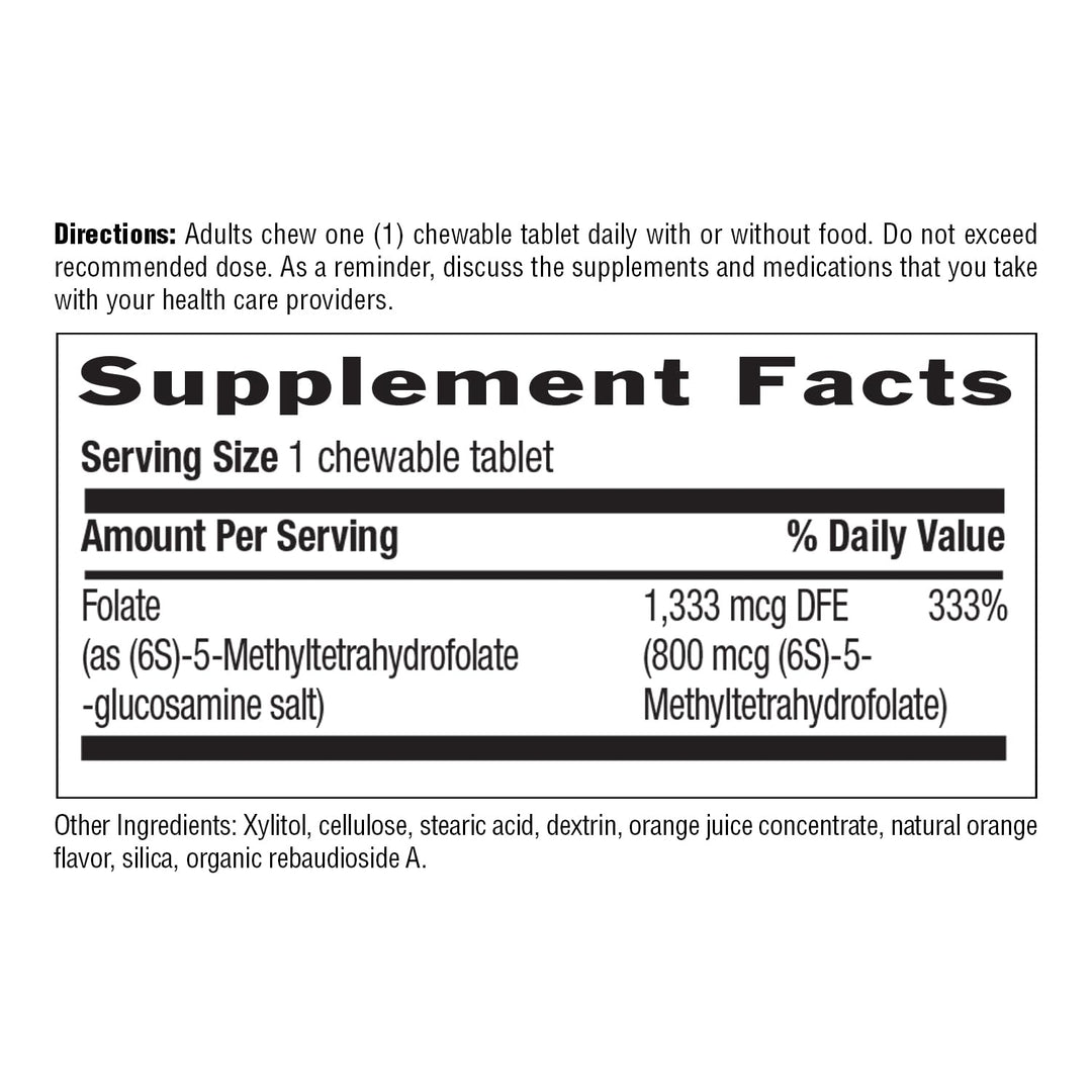 Country Life Methylfolate Chewable Tablets - Metabolically Active Folate - Great Tasting Orange Flavor - Gluten-Free - Smooth Melts - Vegan B12 - Women's Vitamins - Daily Supplement - 60 Tablets