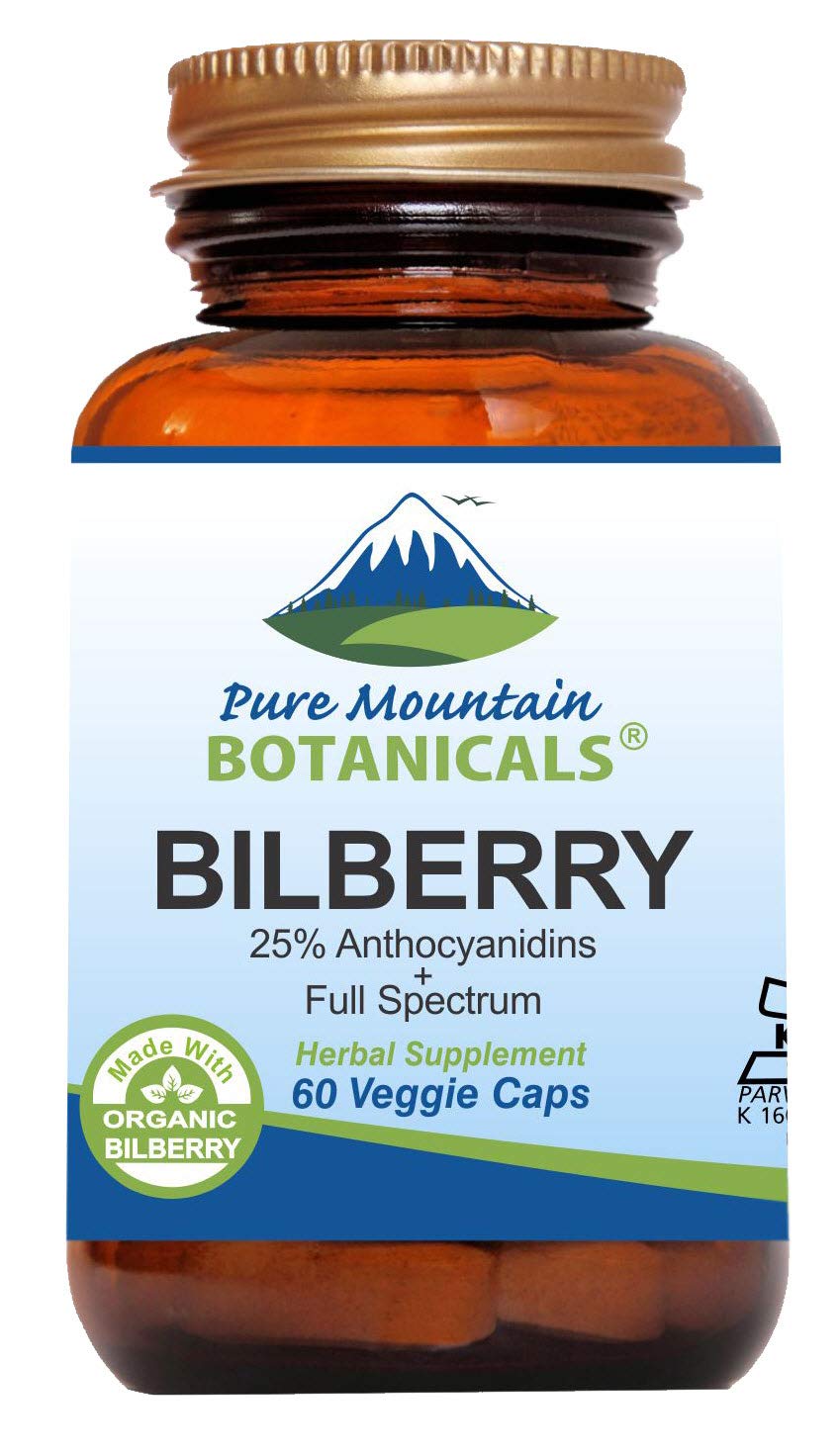Bilberry Extract Supplement Vegan Kosher Capsules with 250mg Organic Bilberry Leaf & 50mg Potent Extract of Billberries