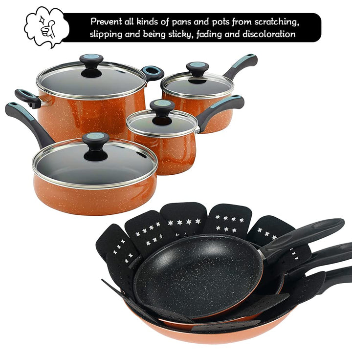 Pan Protector with Stars, Set of 12 and 3 Different Sizes, Black Pan Separators, Felt Pot Protectors for Stacking and Separating Your Cookware