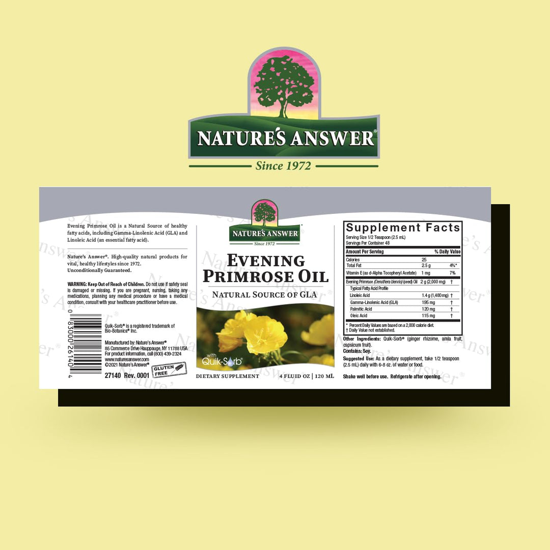 Nature&#39;s Answer Liquid Evening Primrose Oil 4oz Liquid | Cold Pressed | Essential All Natural Moisturizer for Hair, Skin, Nails | Rosacea Psoriasis Eczema Relief | Single Count