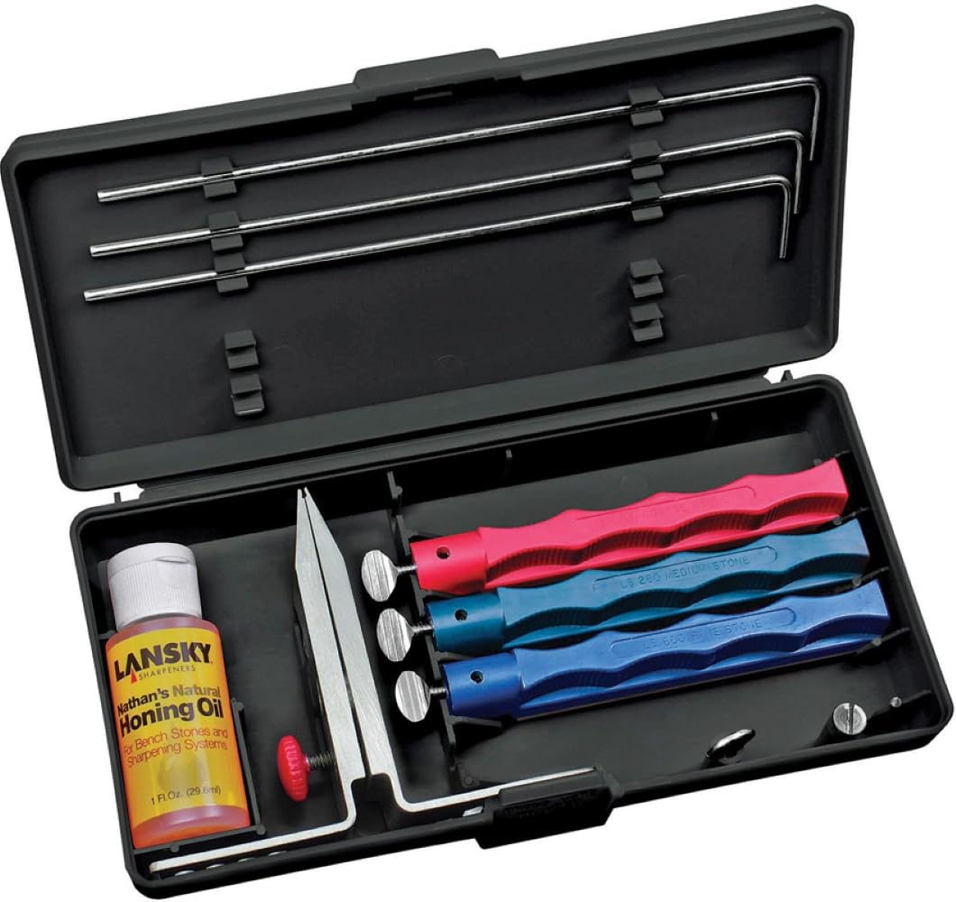 Standard Knife Sharpening System: 3-Stone Ceramic Knife Sharpener Kit with Honing Oil - LKC03