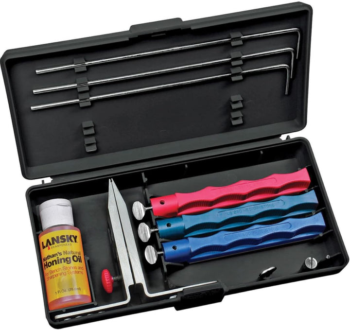 Standard Knife Sharpening System: 3-Stone Ceramic Knife Sharpener Kit with Honing Oil - LKC03