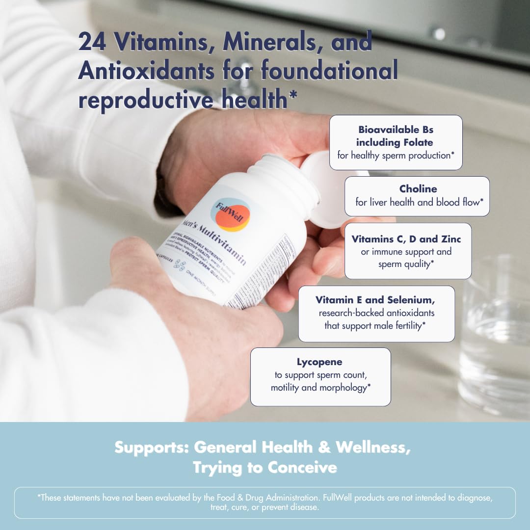 Men&#39;s Daily Multivitamin with Vitamin D, Antioxidants, Choline, and B Vitamins for Optimal Sperm Quality, Hormone Health, and Overall Male Fertility, 3rd Party Tested, 30 Servings