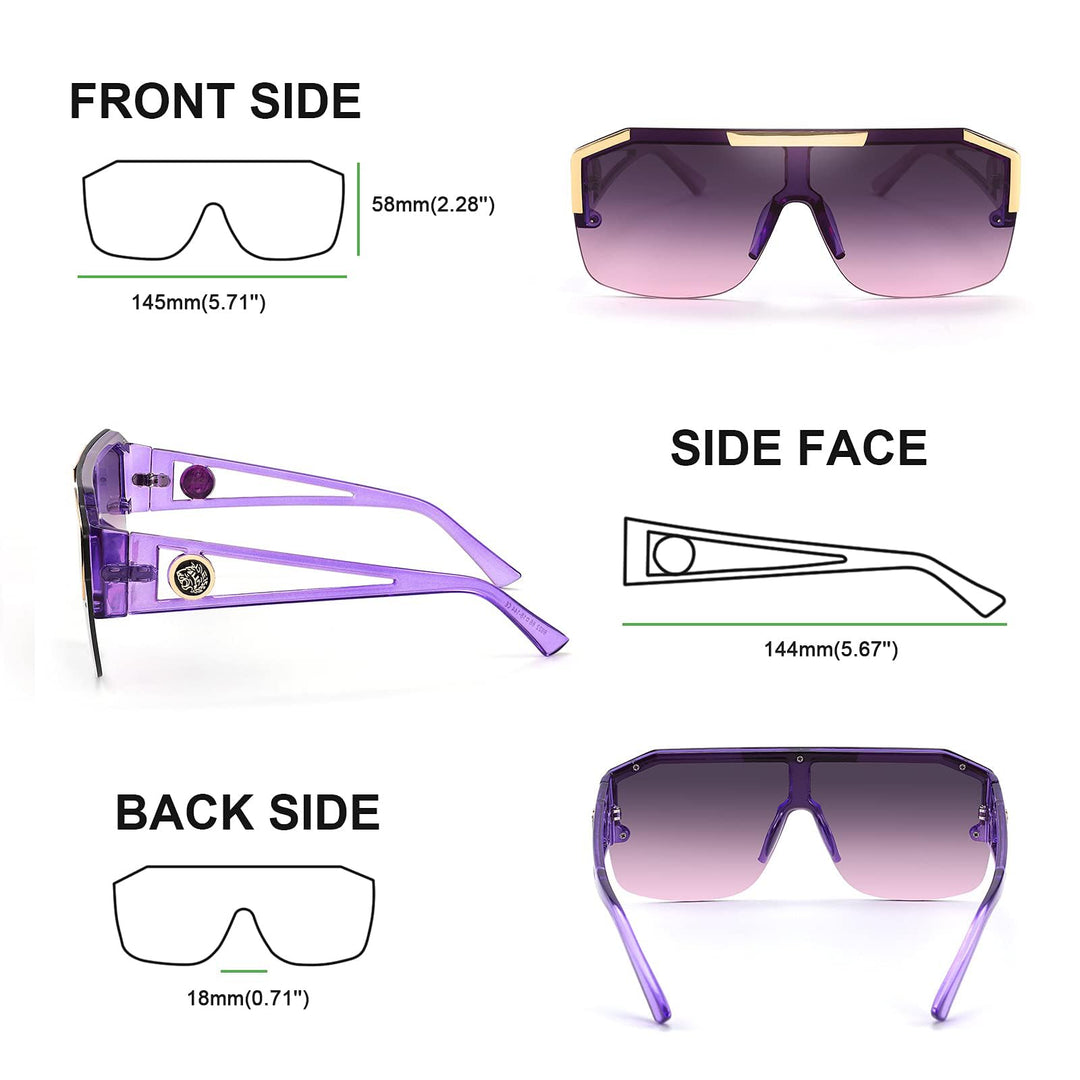FEISEDY Square Flat Top Shield Sunglasses One Piece Fra