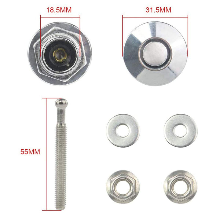 Gangmu Tec Pack of 4 Universal Aluminum Vehicle Hood Pins - License Plate Lock Clip, Push Button Bonnet, Quick Release Lock Latch Bumper, Diameter 1.25 inch (Silver, Pack of 4)