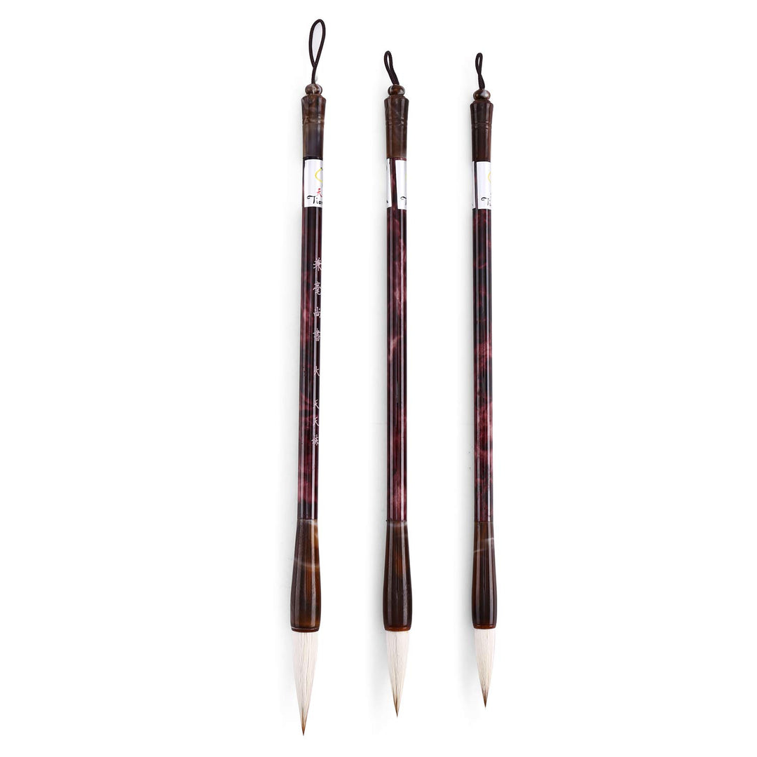 Chinese Calligraphy Brush Kanji Japanese Art Sumi Writing Painting Drawing Practicing Brush Set for Students and Beginners, Wolf Sheep Mix Brush, Set of 3 (S,M,L)