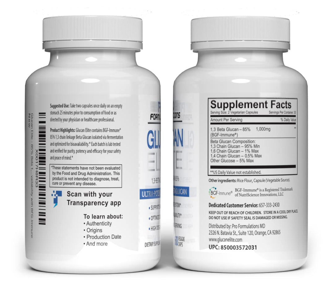 Glucan Elite - Beta 1-3D Glucan - 60 vcaps - Ultra-Potency Beta Glucan - Highest Bioavailability with BGF-Immune - Immune System Support