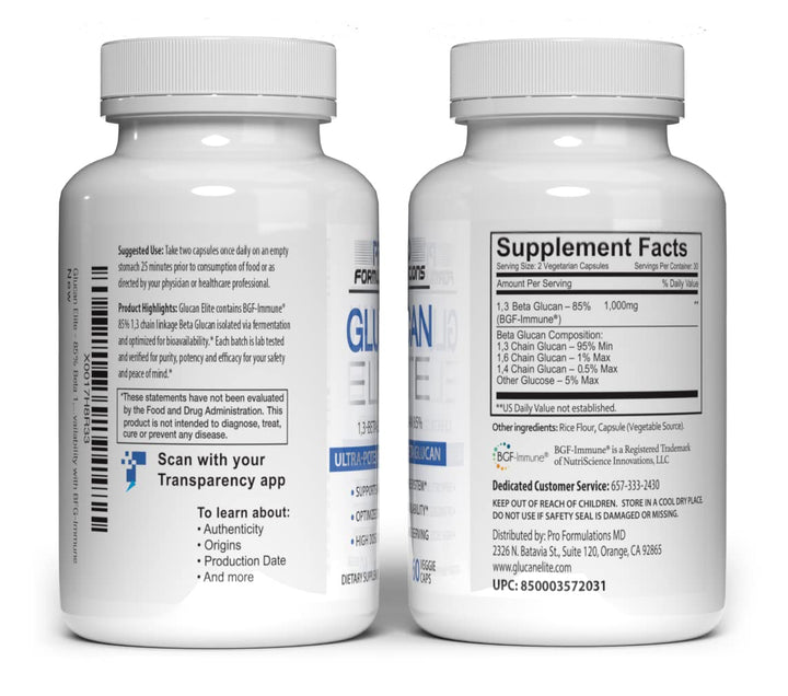 Glucan Elite - Beta 1-3D Glucan - 60 vcaps - Ultra-Potency Beta Glucan - Highest Bioavailability with BGF-Immune - Immune System Support