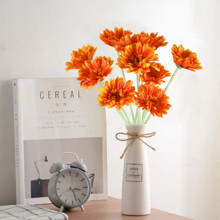 10PCS Fall Artificial Flowers Gerbera Daisies with Stem Orange Silk Flower Arrangement for Home Kitchen Autumn Party Wedding Greenery Fireplace Table Centerpieces