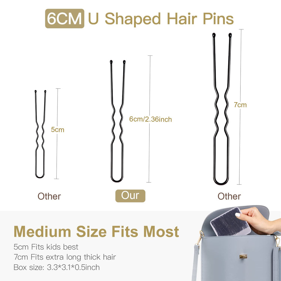Bun Hair Pins, 80pcs U Shaped Hair Pins for Women with Storage Box, Golden, 2.4 inch