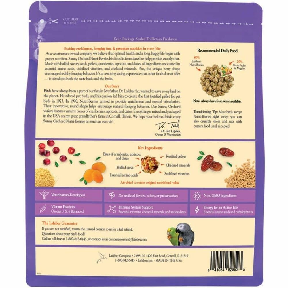 Sunny Orchard Nutri-Berries Pet Bird Food, Made with Non-GMO and Human-Grade Ingredients, for Parrots, 3 lb
