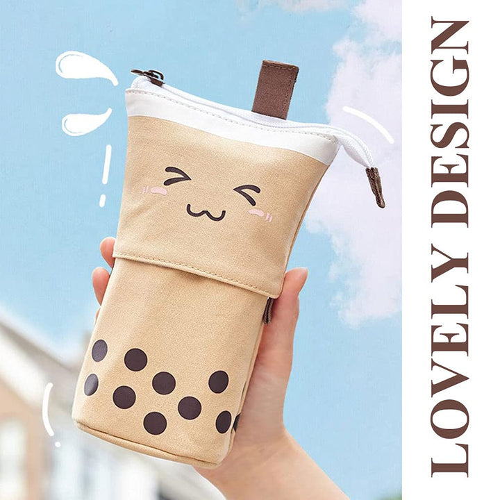 Cute Standing Pencil Case for Kids, Pop Up Pencil Box Makeup Pouch, Christmas Gift Kids Corduroy Pen Holder Organizer Cosmetics Bag, Kawaii Stationary (Brown)