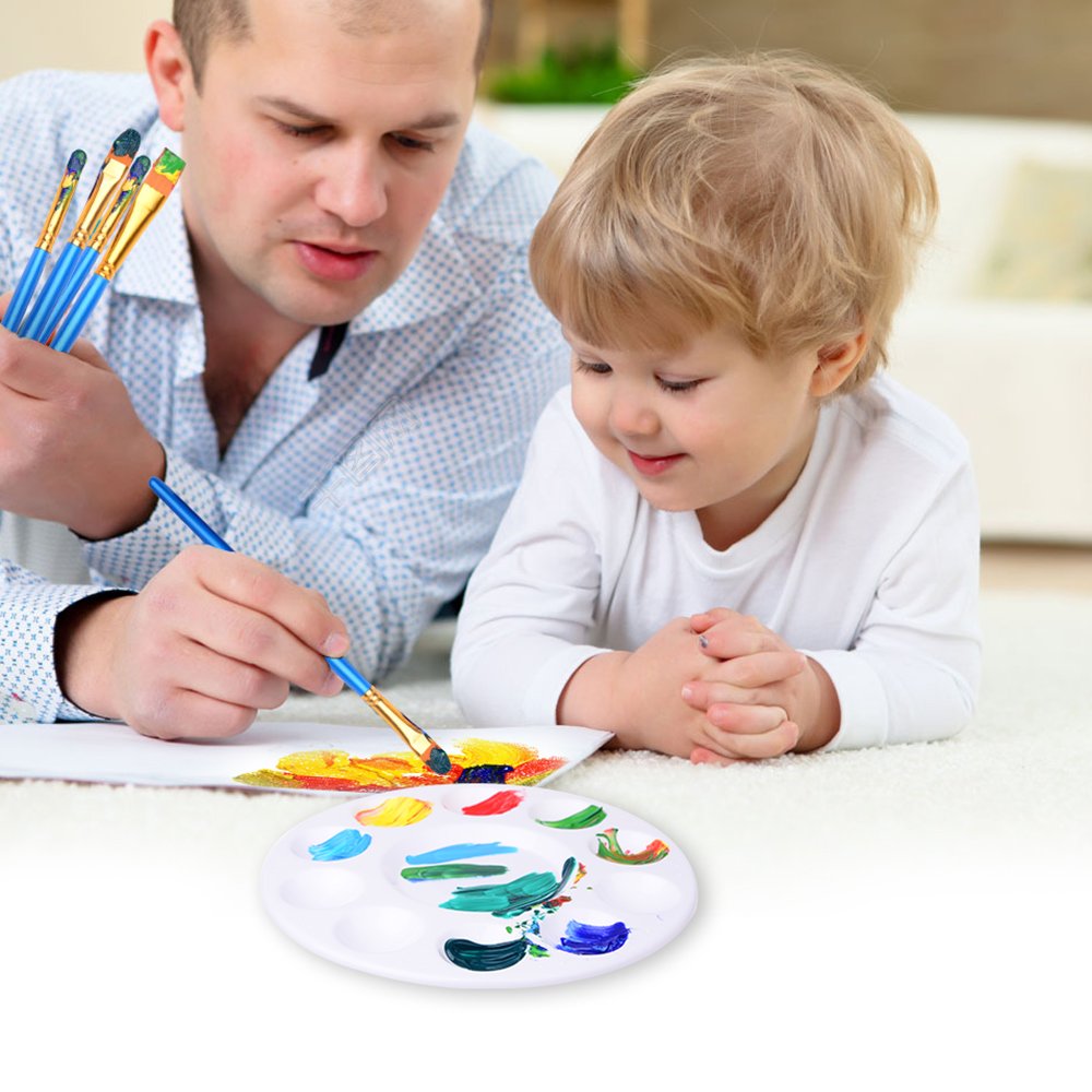 Paint Brushes Set, 5 Packs/ 50 Pcs Round Pointed Tip Paintbrushes with 12 Pcs Paint Pallets for Acrylic Oil Watercolor, Face Nail Art, Miniature Detailing and Rock Painting, Blue