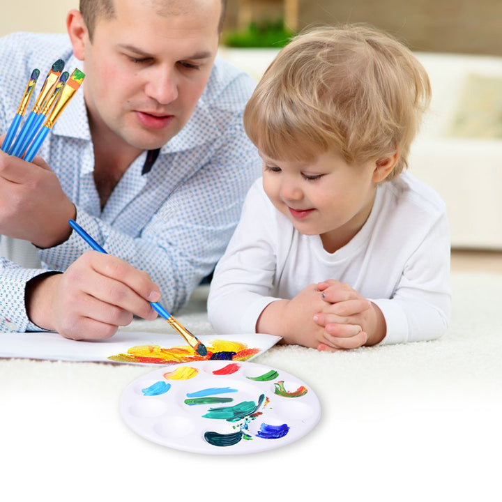 Paint Brushes Set, 5 Packs/ 50 Pcs Round Pointed Tip Paintbrushes with 12 Pcs Paint Pallets for Acrylic Oil Watercolor, Face Nail Art, Miniature Detailing and Rock Painting, Blue