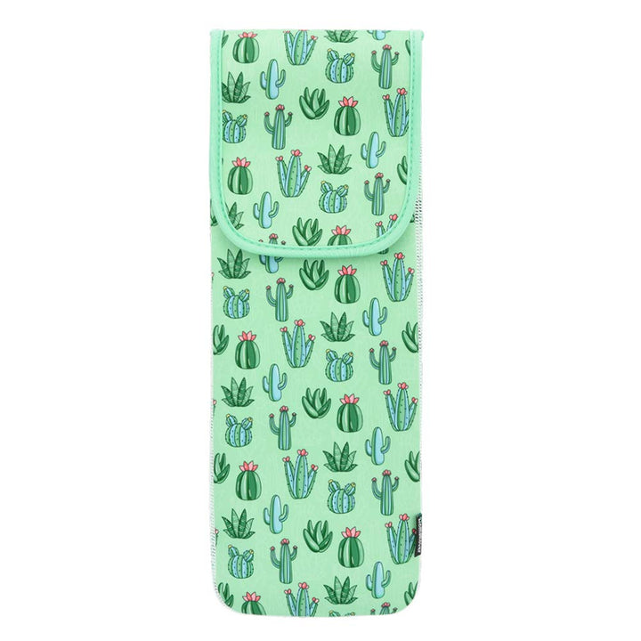 Bluecell Heat Resistant Neoprene Curling Iron Holder Cover Bag Flat Iron Curling Wand Travel Case Pouch 15 x 5 Inches (Green Cactus Pattern)